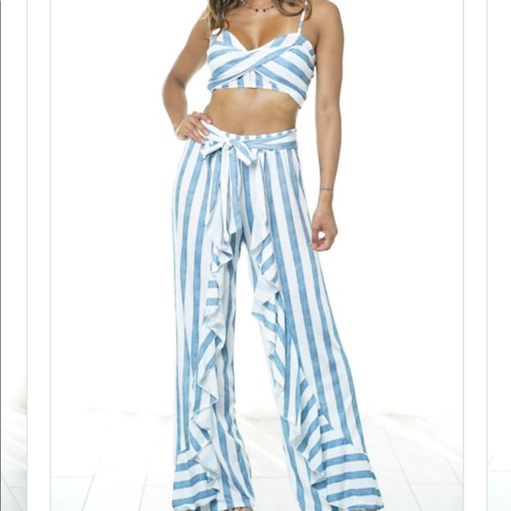 Stripe Sling Flounce Wide Leg Set Wholesale